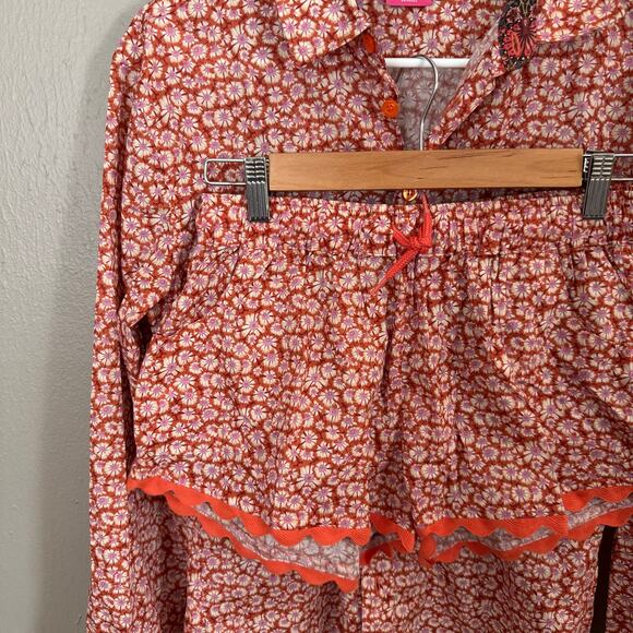 NWT POPIES BOUTIQUE Set With Liberty Fabric Orange and Pink Size M/XL light - Picture 2 of 8